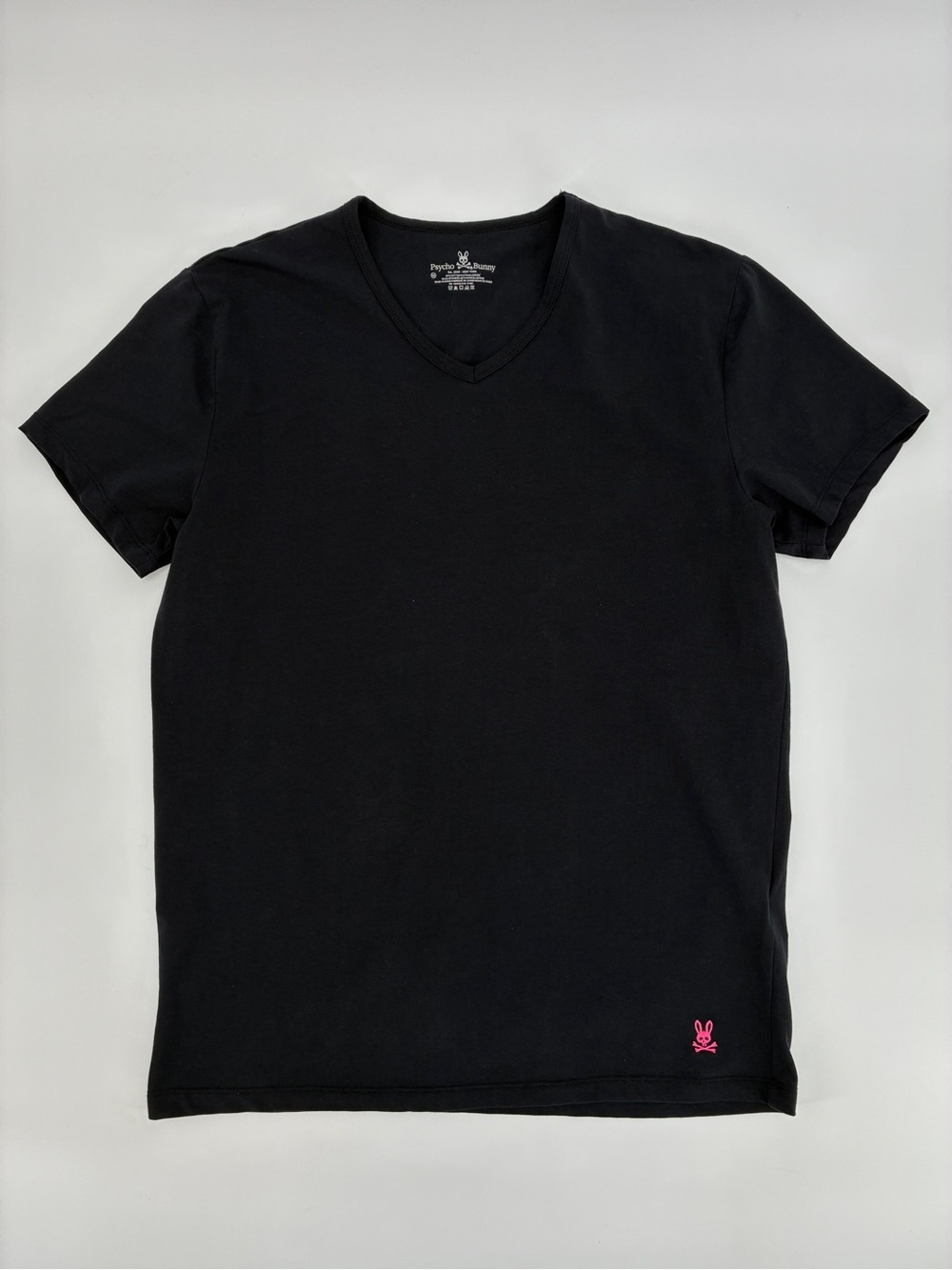 Psycho Bunny Men’s Short Sleeve Tee T-Shirt Black V-Neck Medium
